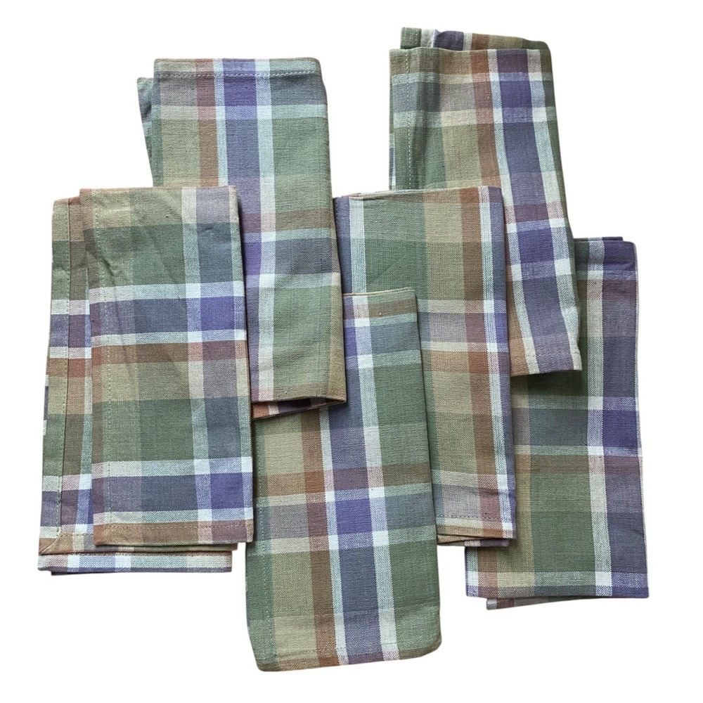 Bed Bath & Beyond Yucca Canyon Cotton Napkins Set of 6 Green Purple Plaid Woven‎